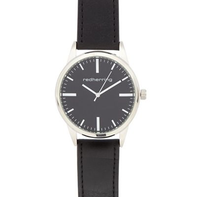 Men's black leatherette buckle analogue watch